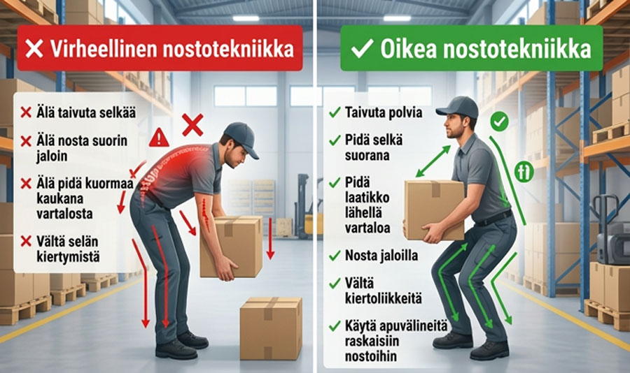 Selkä altistuu suurille voimille aina, kun nostamme, työnnämme tai vedämme kuormaa.